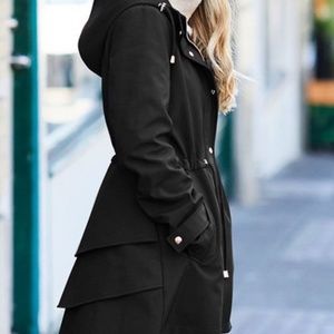 Black Hooded Ruffle-Back A-Line Anorak - Jessica Simpson